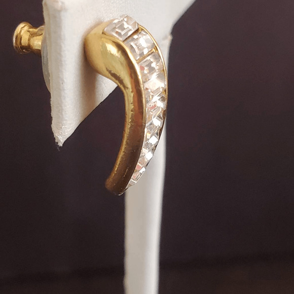 Swarovski Semi-curved Earrings with Channel Set Crystals Gold Plated Swan Signed - Picture 7 of 7